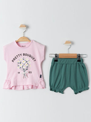 Minidünya Tekstil  Daisy Şortlu 6-18 Ay Takım - Pembe