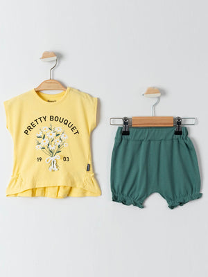 Minidünya Tekstil  Daisy Şortlu 6-18 Ay Takım - Sarı