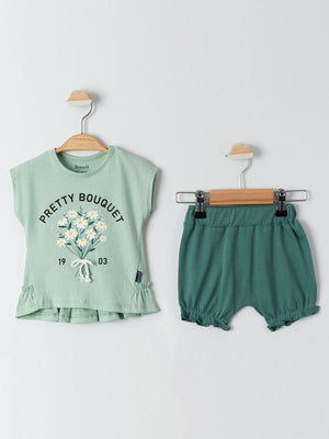 Minidünya Tekstil  Daisy Şortlu 6-18 Ay Takım - Haki