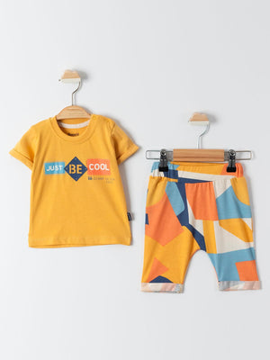 Minidünya Tekstil Geometrik Desenli Kaprili 6-18 Ay Takım - Hardal