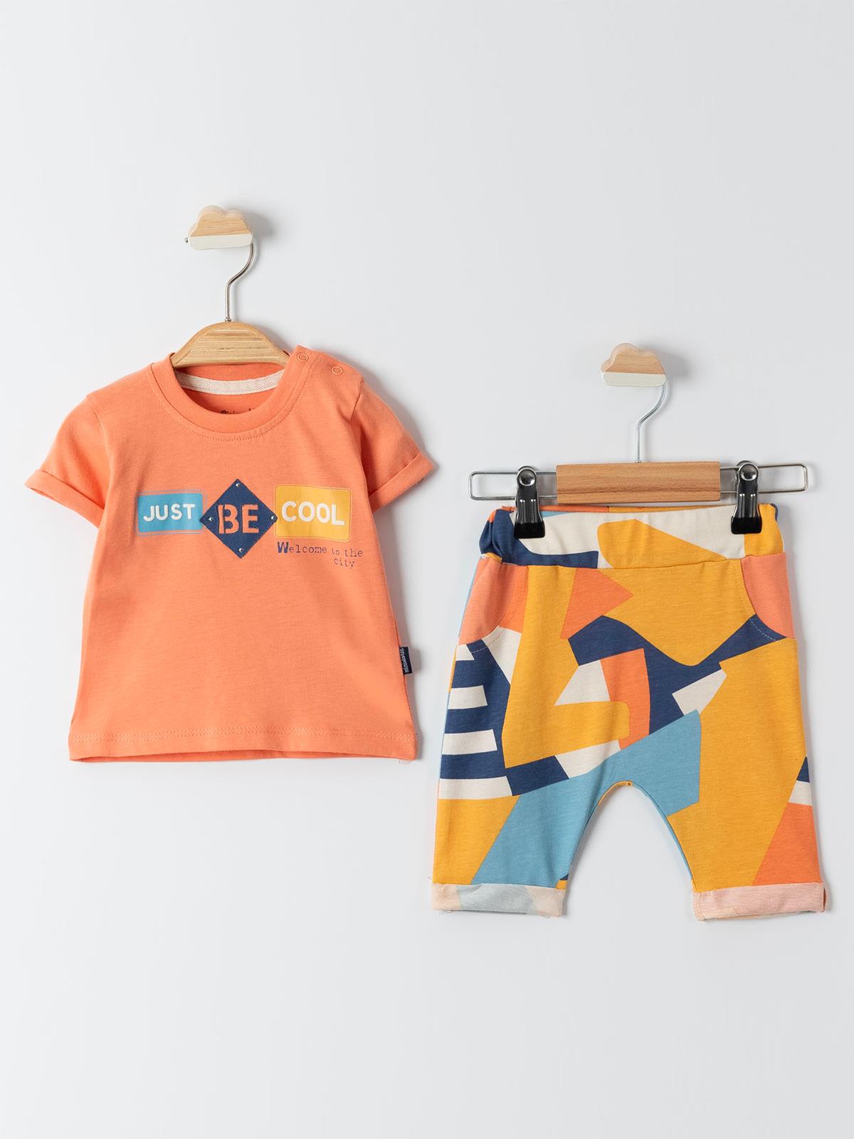 Miniworld Geometrik Desenli Kaprili 6-18 Ay Takım - Turuncu