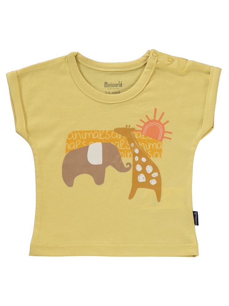 Miniworld Renkli Figürlü 2'in 1 Pack 3-12 Ay Tişört - Hardal