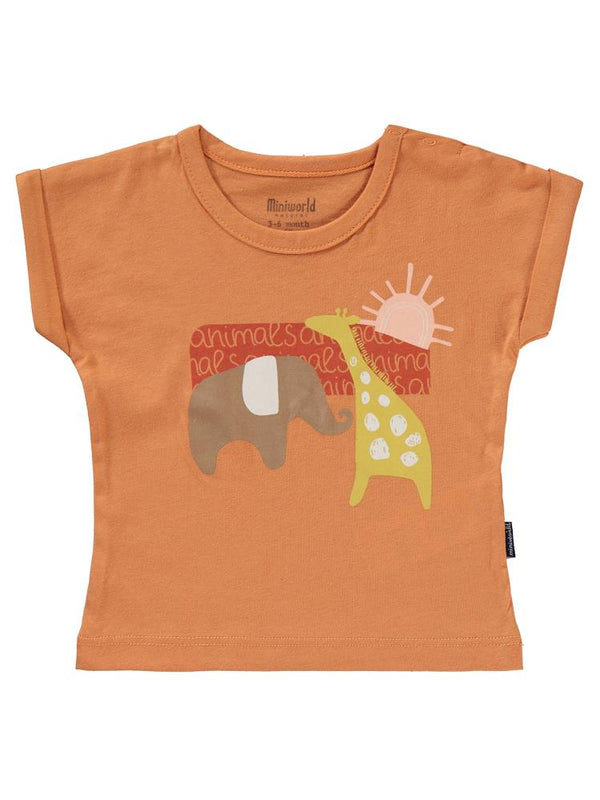 Miniworld Renkli Figürlü 2'in 1 Pack 3-12 Ay Tişört - Turuncu