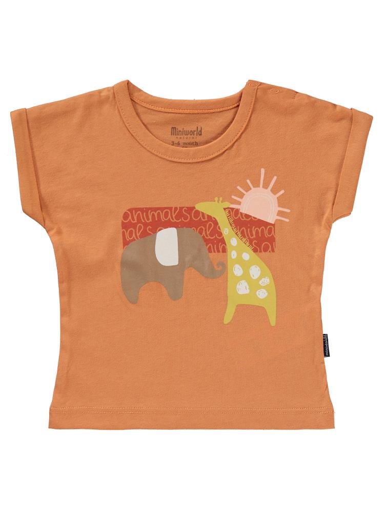 Miniworld Renkli Figürlü 2'in 1 Pack 3-12 Ay Tişört - Turuncu