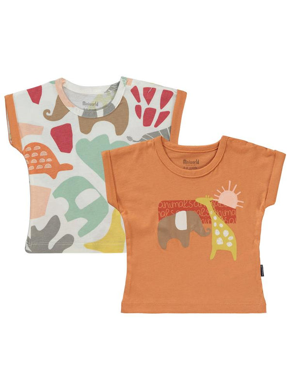 Miniworld Renkli Figürlü 2'in 1 Pack 3-12 Ay Tişört - Turuncu