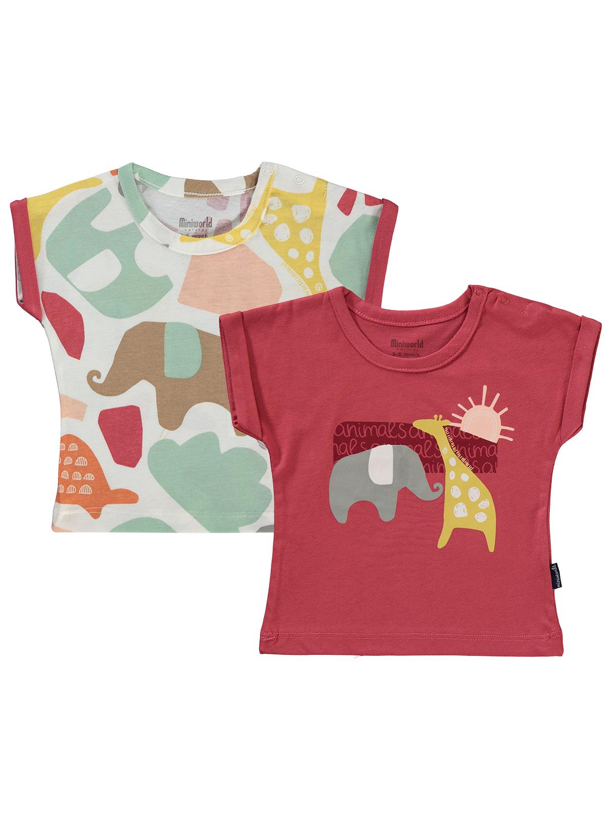 Minidünya Tekstil Renkli Figürlü 2'in 1 Pack 3-12 Ay Tişört - Turuncu