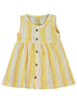 Miniworld Önden Düğmeli Çizgili Müslin 6-18 Ay Takım - Hardal