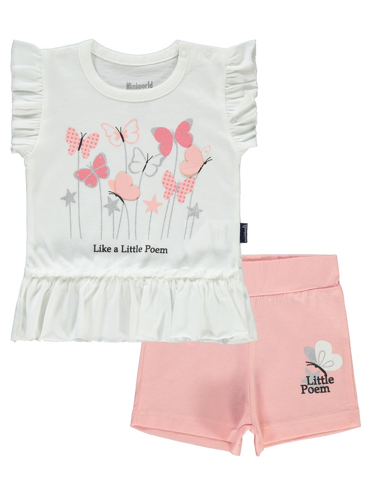 Miniworld Mobil Kelebekli Şortlu 6-18 Ay Takım - Pudra