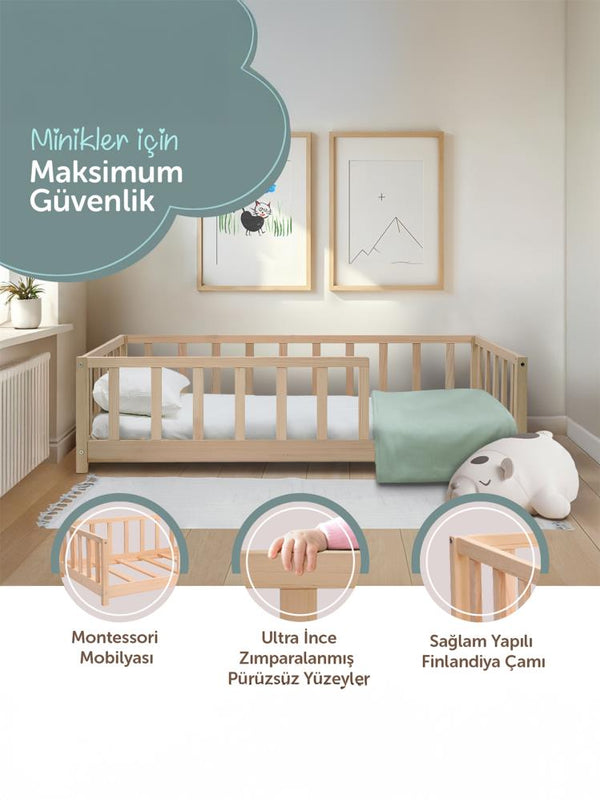 Kukka Doğal Ahşap Montessori Çocuk Karyolası 80x160 cm