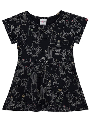 Lovetti Line Art Cactus Desen Kloşe Etek 1-4 Yaş Elbise - Siyah