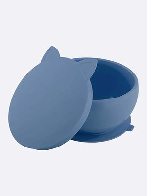 Pandish KitTen Vakum Tabanlı Kapaklı Silikon Kase - Mavi