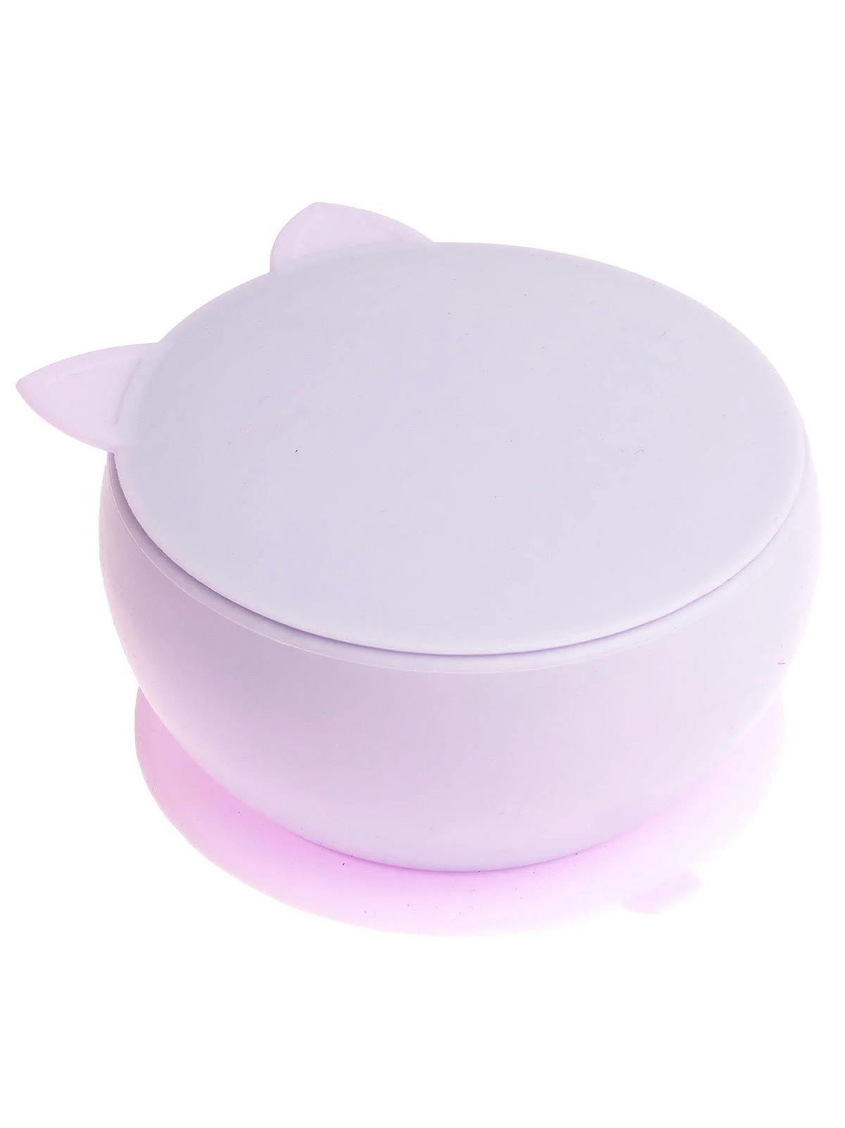 Pandish KitTen Vakum Tabanlı Kapaklı Silikon Kase - Lila