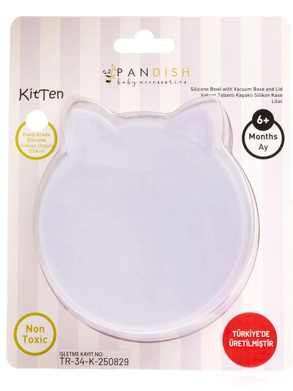 Pandish KitTen Vakum Tabanlı Kapaklı Silikon Kase - Lila