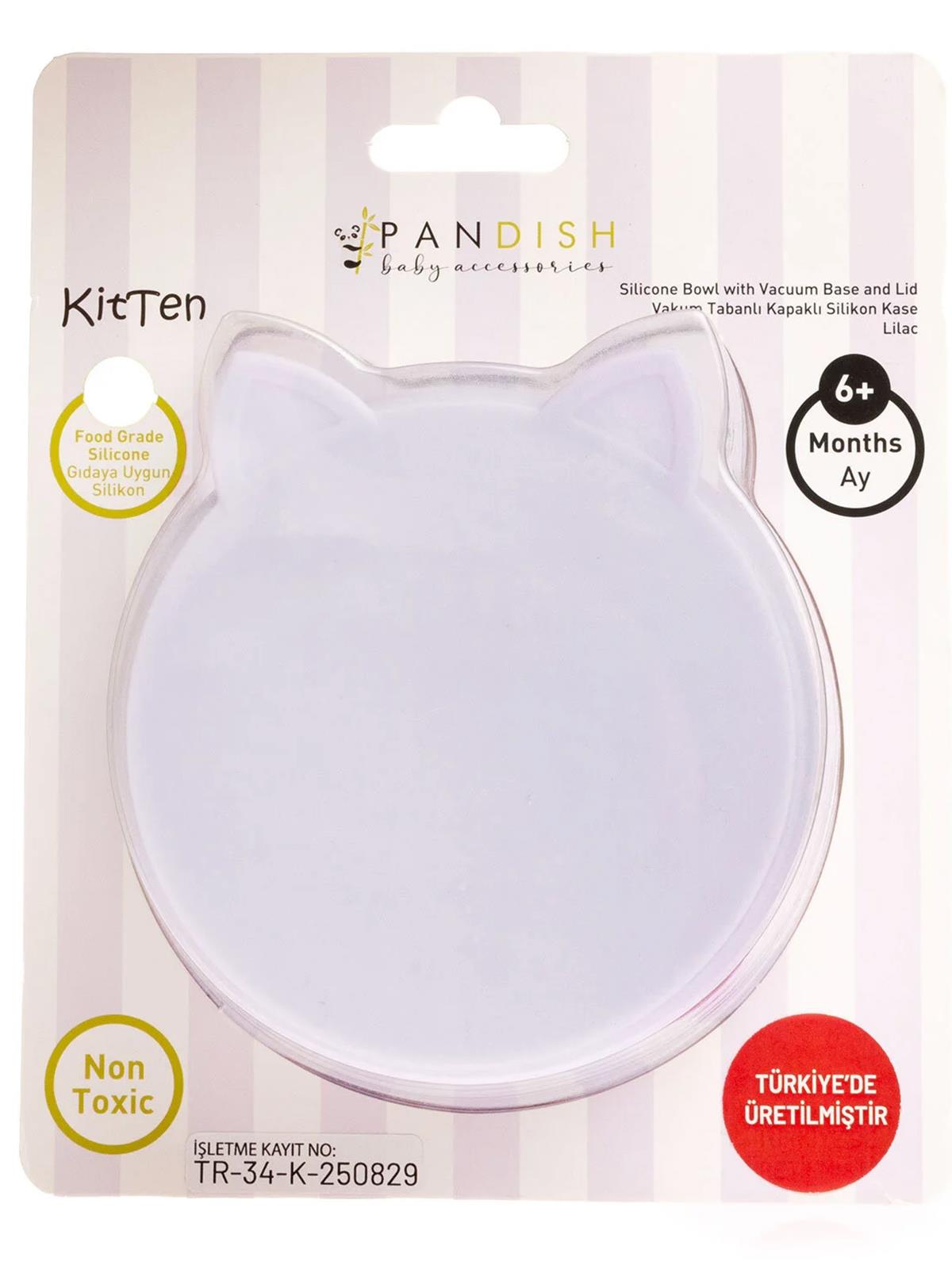 Pandish KitTen Vakum Tabanlı Kapaklı Silikon Kase - Lila
