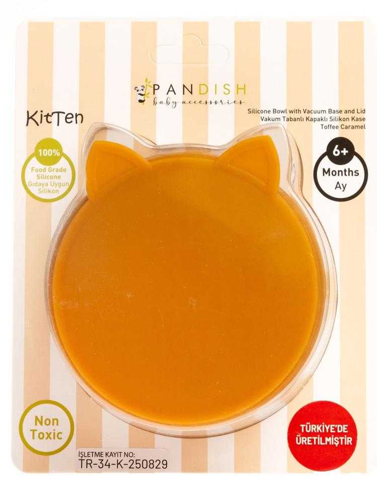 Pandish KitTen Vakum Tabanlı Kapaklı Silikon Kase - Kahverengi