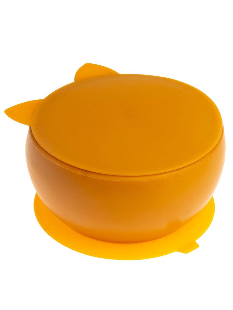 Pandish KitTen Vakum Tabanlı Kapaklı Silikon Kase - Kahverengi