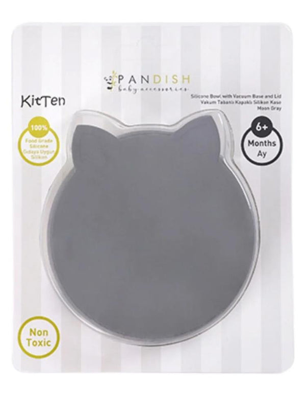 Pandish KitTen Vakum Tabanlı Kapaklı Silikon Kase - Gri