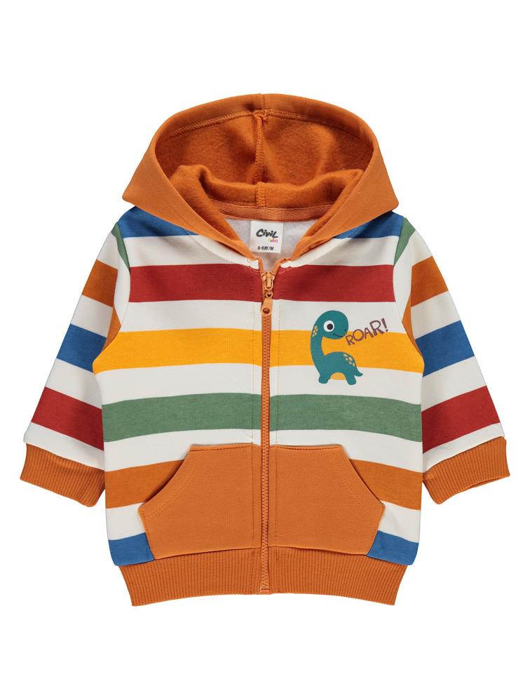 Civil Baby Renkli Çizgi Dino Etiketli 6-18 Ay Hırka - Turuncu
