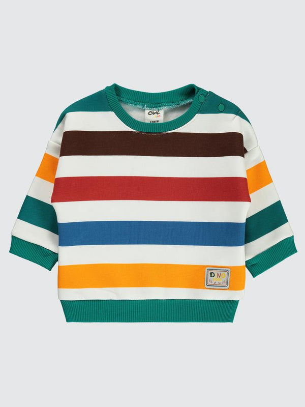 Civil Baby Renkli Çizgi Dino Etiketli 6-18 Ay Sweatshirt - Yeşil