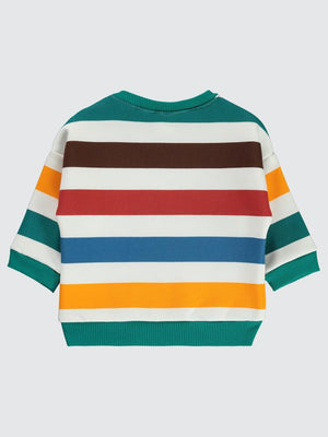 Civil Baby Renkli Çizgi Dino Etiketli 6-18 Ay Sweatshirt - Yeşil
