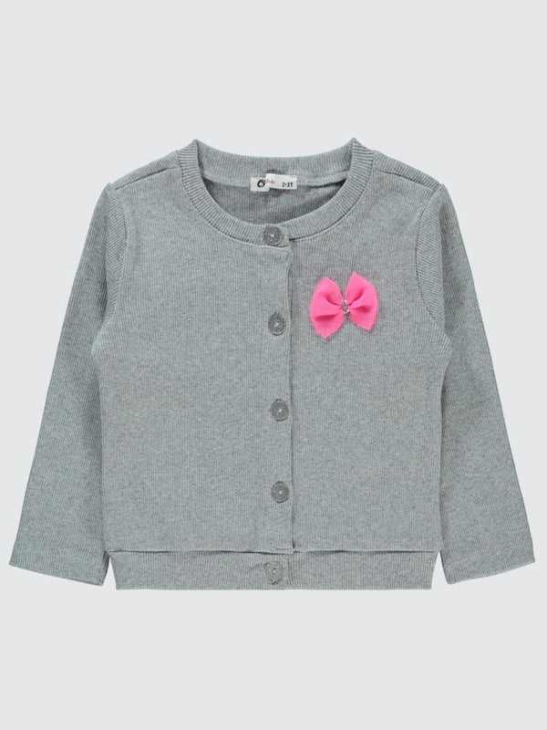 Civil Girls Yakası Fiyonklu 2-5 Yaş Hırka - Gri