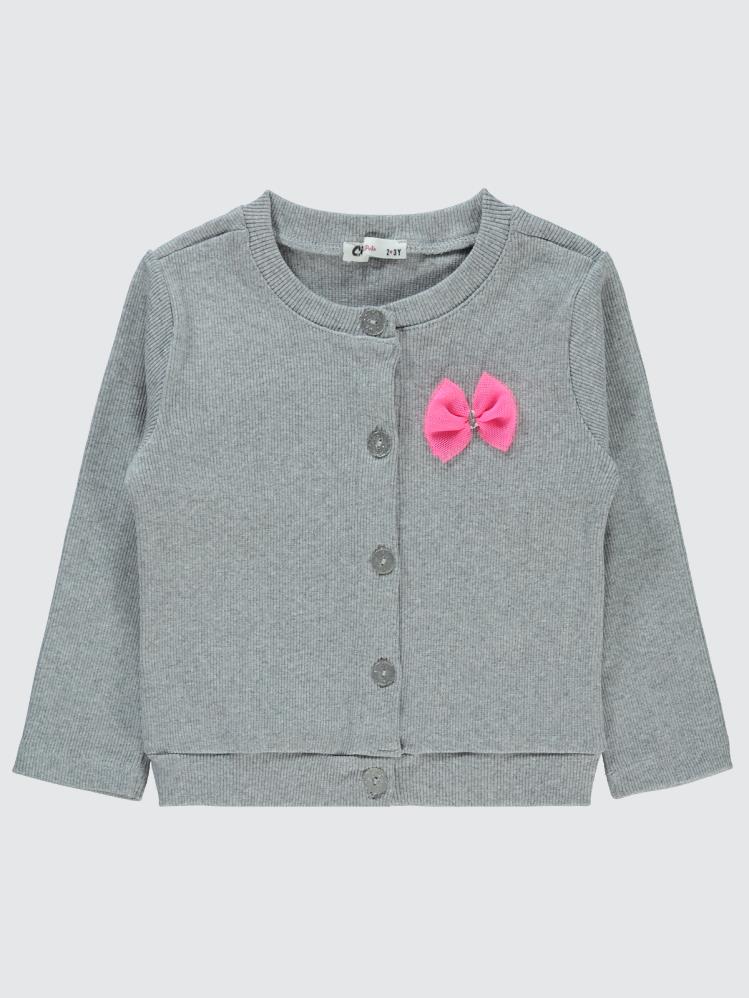 Civil Girls Yakası Fiyonklu 2-5 Yaş Hırka - Gri