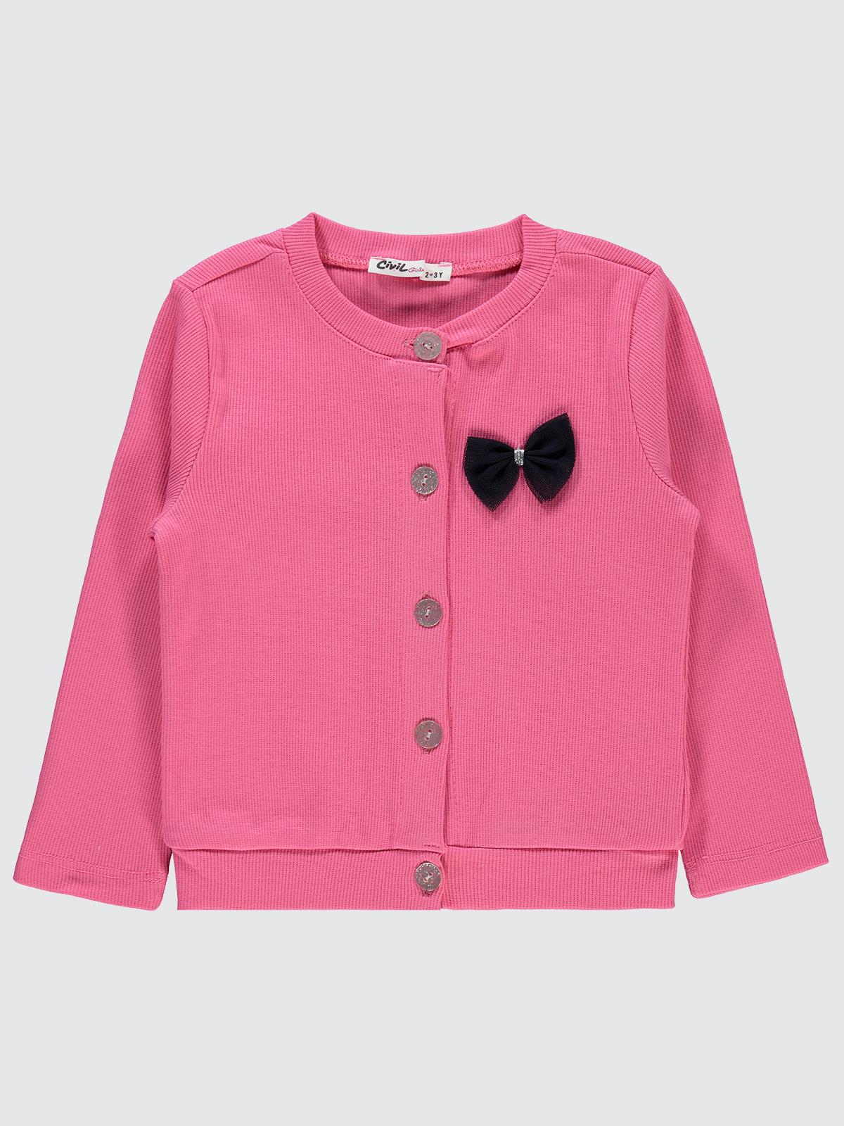 Civil Girls Yakası Fiyonklu 2-5 Yaş Hırka - Pembe