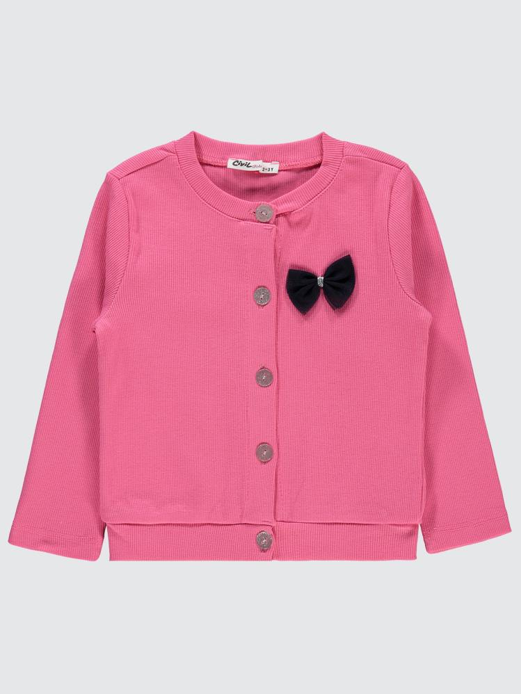 Civil Girls Yakası Fiyonklu 2-5 Yaş Hırka - Pembe