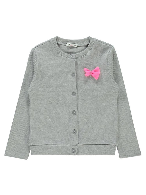 Civil Girls Yakası Fiyonklu 6-9 Yaş Hırka - Gri