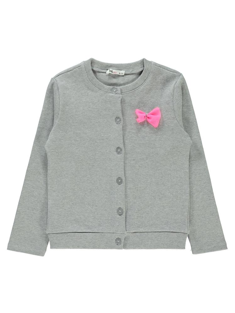 Civil Girls Yakası Fiyonklu 6-9 Yaş Hırka - Gri