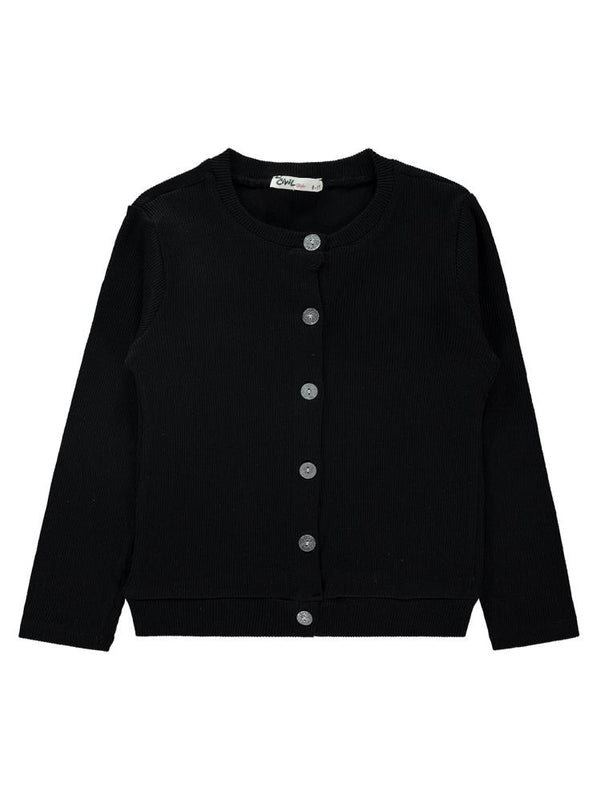 Civil Girls Yakası Fiyonklu 6-9 Yaş Hırka - Siyah