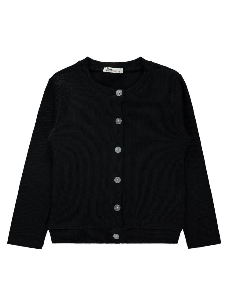 Civil Girls Yakası Fiyonklu 6-9 Yaş Hırka - Siyah