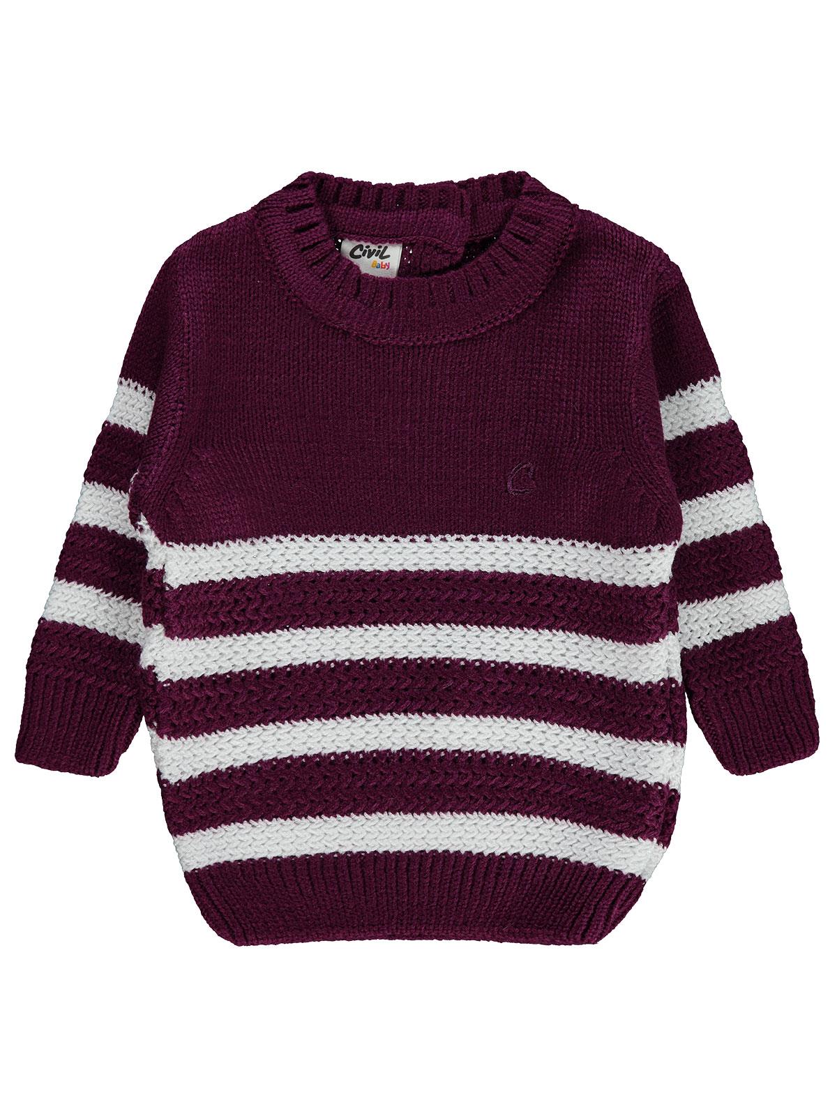 Civil Baby Triko Çizgili 6-18 Ay Kazak - Lila