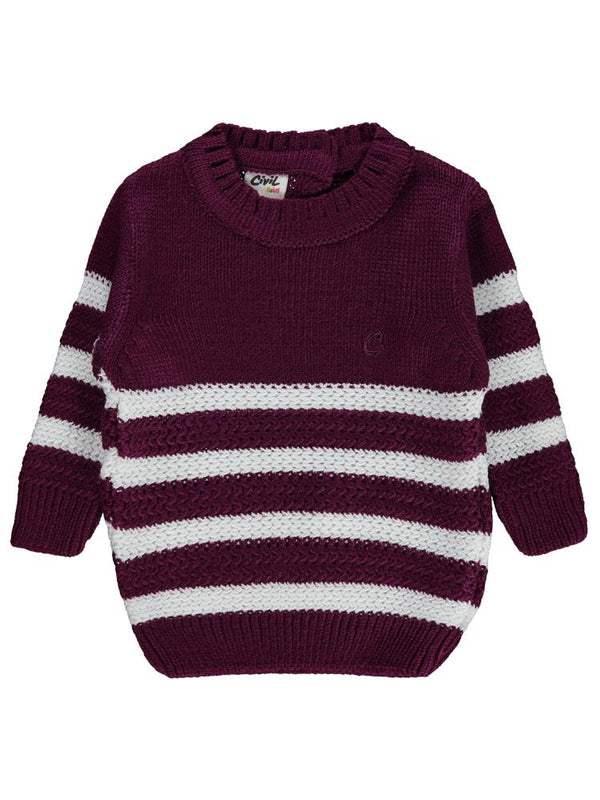 Civil Baby Triko Çizgili 6-18 Ay Kazak - Lila