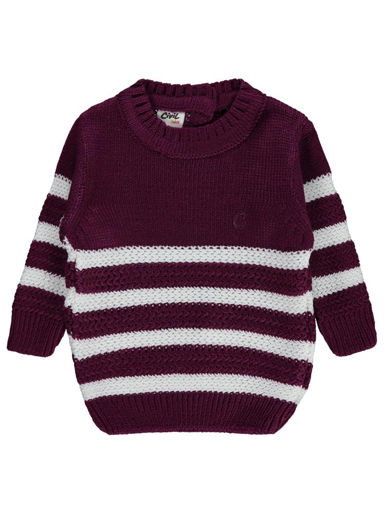 Civil Baby Triko Çizgili 6-18 Ay Kazak - Lila