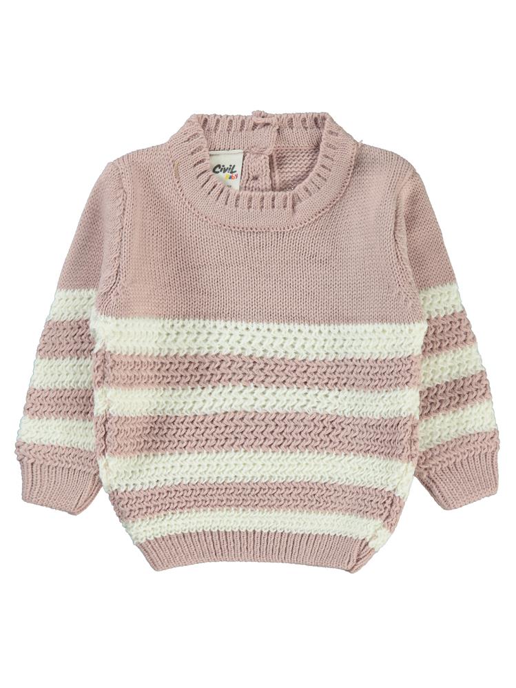 Civil Baby Triko Çizgili 6-18 Ay Kazak - Pudra