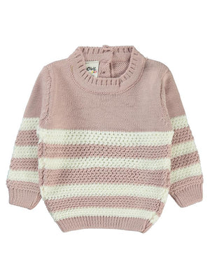 Civil Baby Triko Çizgili 6-18 Ay Kazak - Pudra