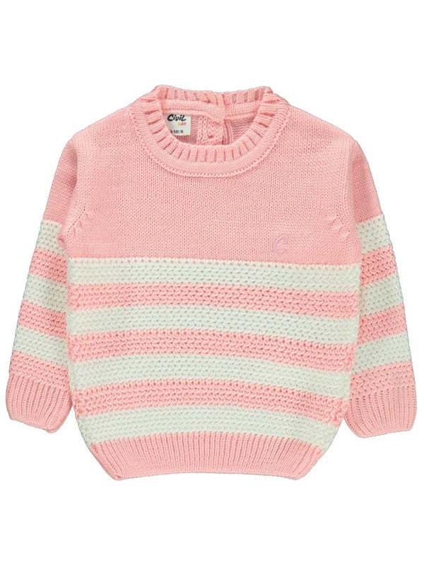 Civil Baby Triko Çizgili 6-18 Ay Kazak - Pembe
