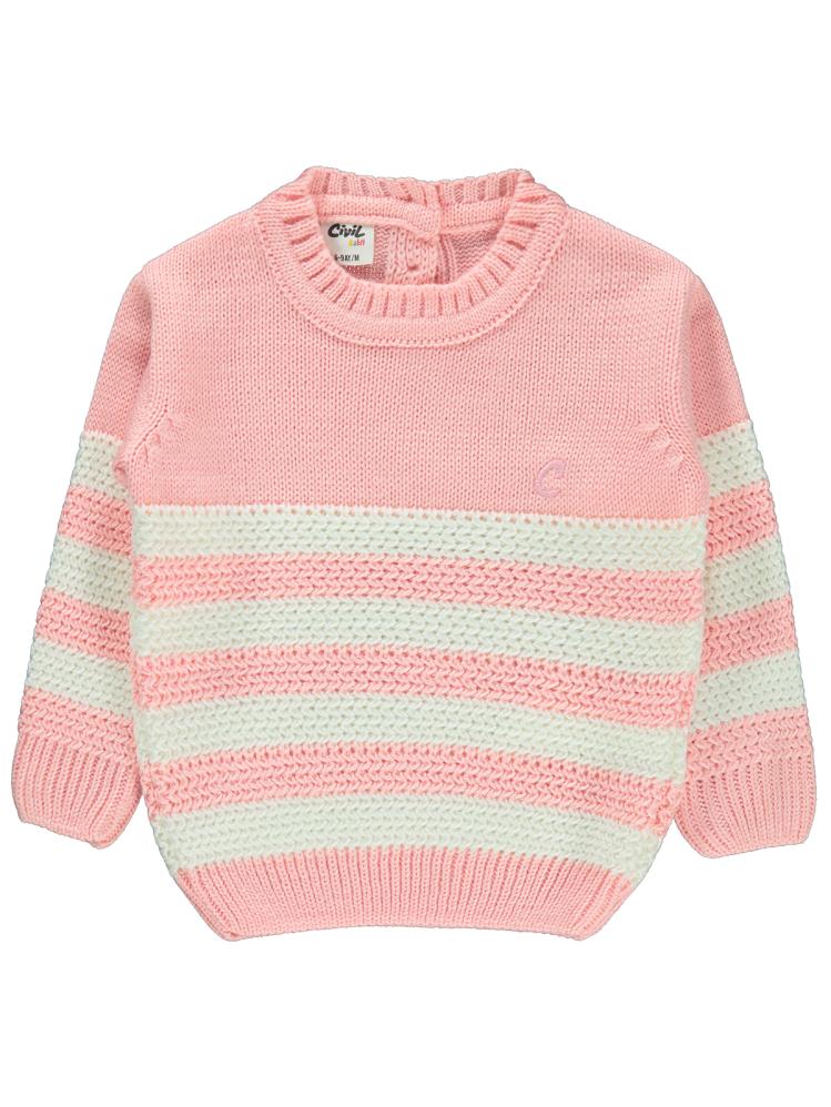 Civil Baby Triko Çizgili 6-18 Ay Kazak - Pembe