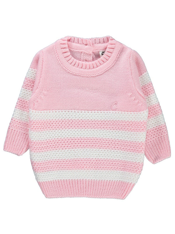 Civil Baby Triko Çizgili 6-18 Ay Kazak - Pembe