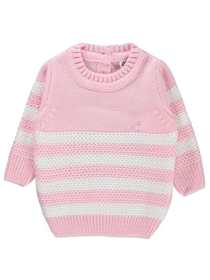 Civil Baby Triko Çizgili 6-18 Ay Kazak - Pembe