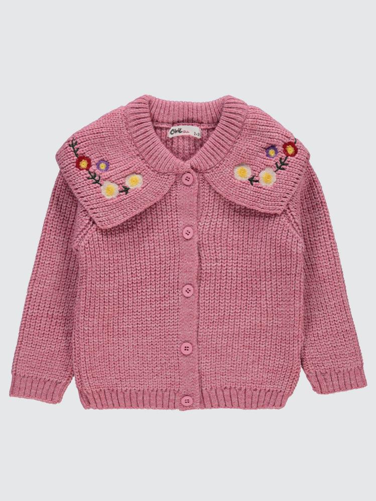 Civil Girls Yaka Nakışlı 2-5 Yaş Hırka - Pembe