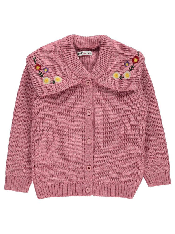 Civil Girls Yaka Nakışlı 6-9 Yaş Hırka - Pembe