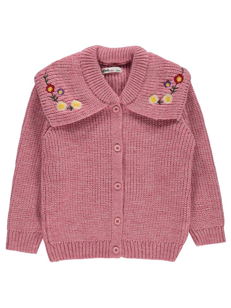 Civil Girls Yaka Nakışlı 6-9 Yaş Hırka - Pembe