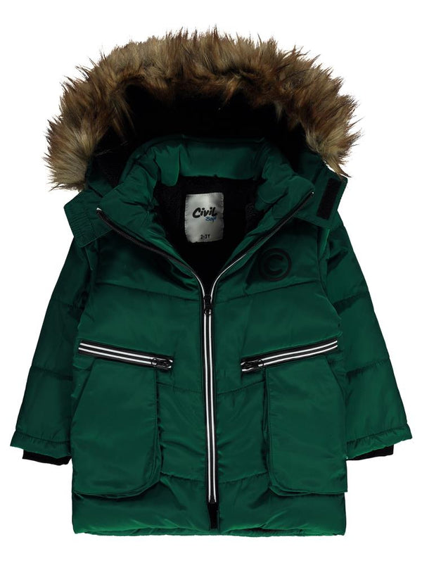 Civil Boys Fermuarlı Körük Cepli 2-5 Yaş Mont - Yeşil