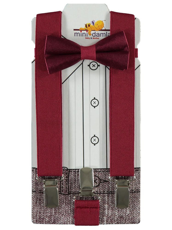 Mınıdamla Papyon Pantolon Askısı Takımı - Bordo