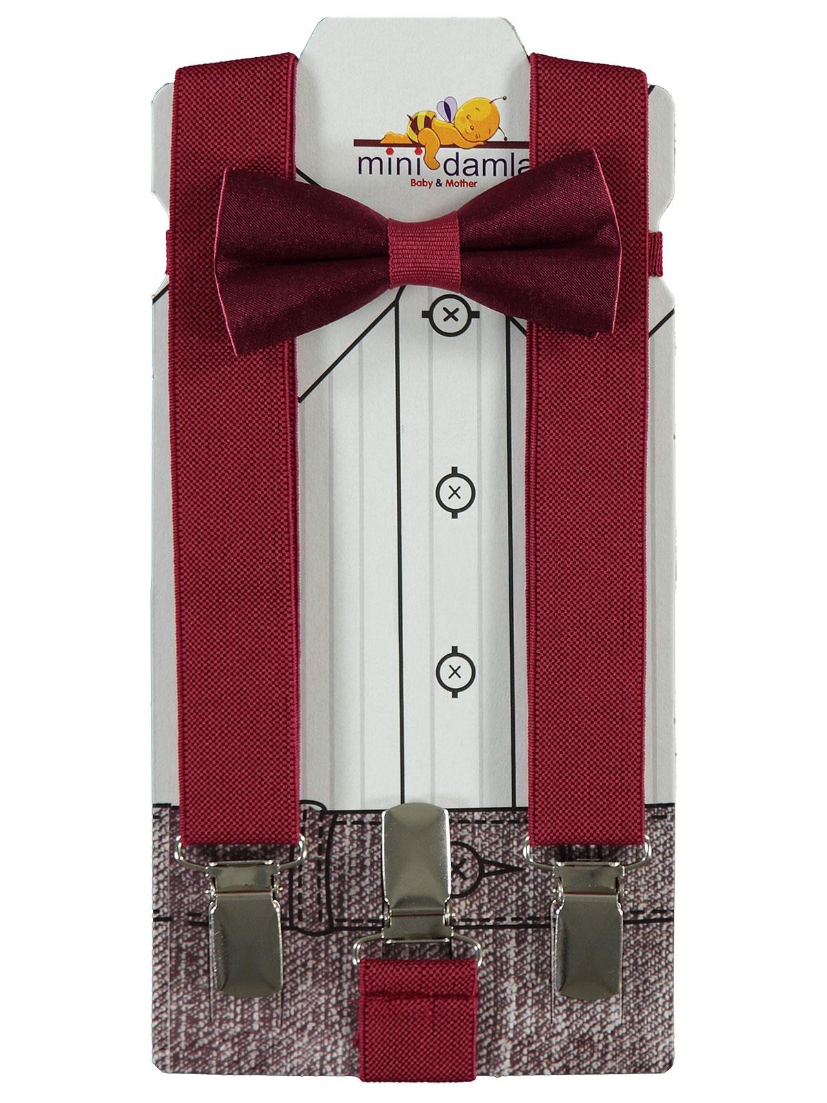 Mınıdamla Papyon Pantolon Askısı Takımı - Bordo