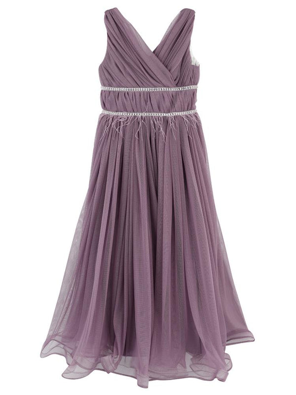 Civil Girls Beli Taşlı Tüylü 6-14 Yaş Abiye - Lila