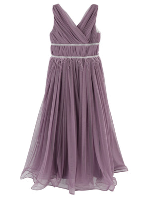 Civil Girls Beli Taşlı Tüylü 6-14 Yaş Abiye - Lila