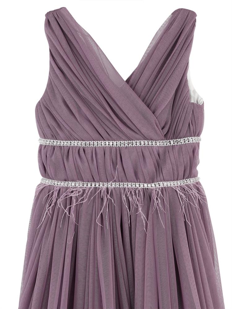 Civil Girls Beli Taşlı Tüylü 6-14 Yaş Abiye - Lila